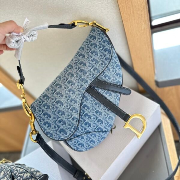 Saddle Bag with Strap Blue Denim Dior Oblique Jacquard