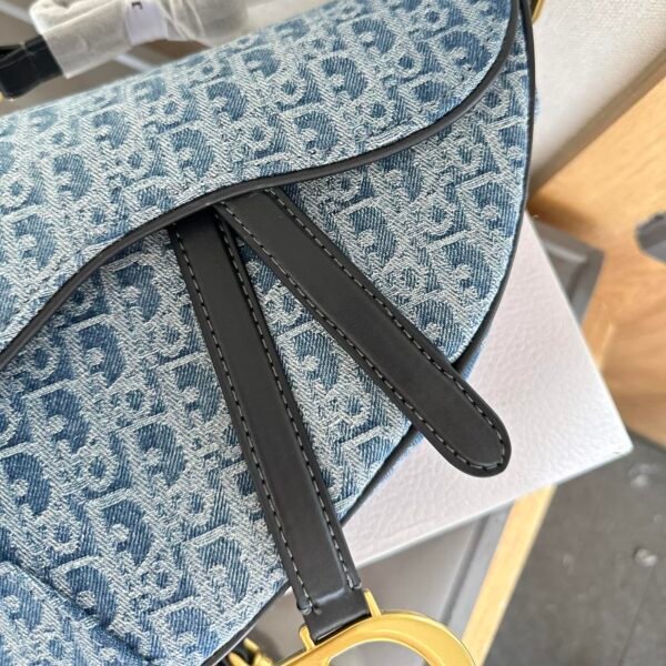 Saddle Bag with Strap Blue Denim Dior Oblique Jacquard