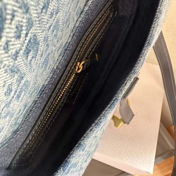 Saddle Bag with Strap Blue Denim Dior Oblique Jacquard