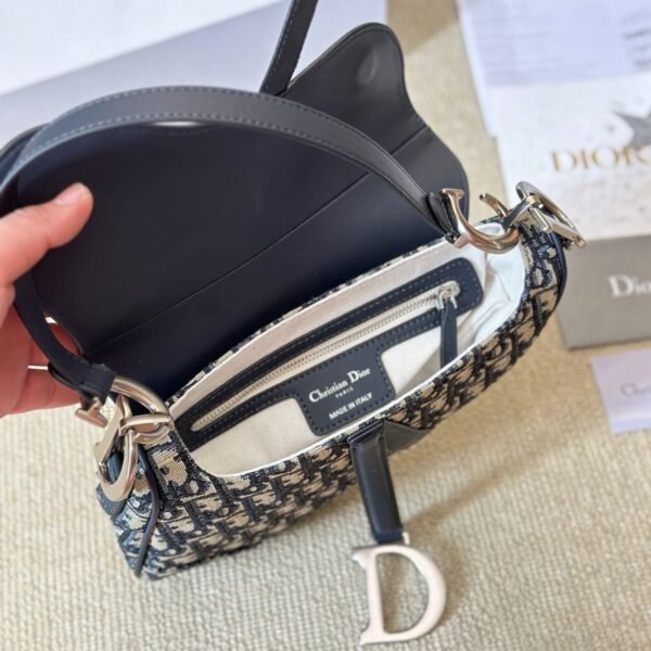 Saddle Bag with Strap Blue Dior Oblique Jacquard and Smooth Calfskin