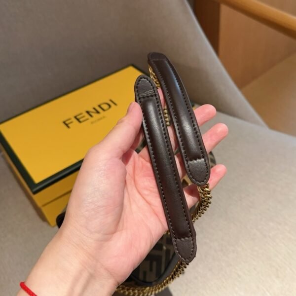 Baguette Chain Midi,Brown FF jacquard fabric bag