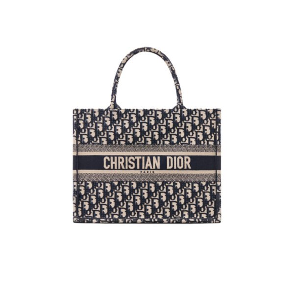 Medium Dior Book Tote ,Ecru and Blue Dior Oblique Embroidery,Gift:Silk scarf