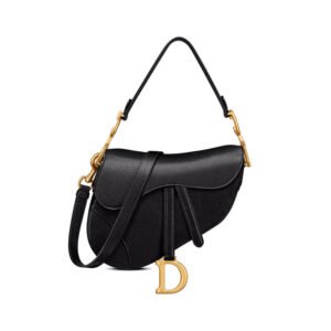 Saddle Bag with Strap Black Goatskin