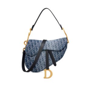 Saddle Bag with Strap Blue Denim Dior Oblique Jacquard