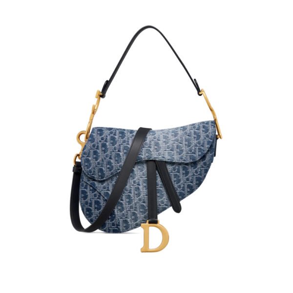 Saddle Bag with Strap Blue Denim Dior Oblique Jacquard