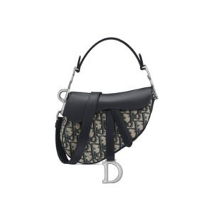 Saddle Bag with Strap Blue Dior Oblique Jacquard and Smooth Calfskin