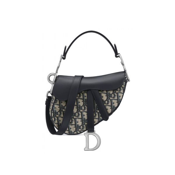 Saddle Bag with Strap Blue Dior Oblique Jacquard and Smooth Calfskin