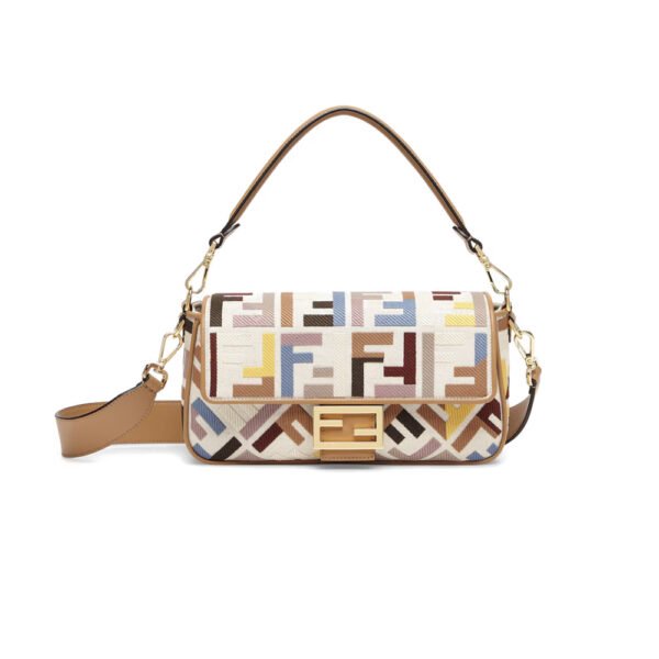 Baguette,Multicolor canvas bag with FF embroidery