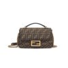 Baguette Chain Midi,Brown FF jacquard fabric bag