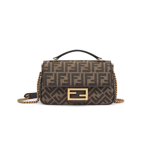 Baguette Chain Midi,Brown FF jacquard fabric bag
