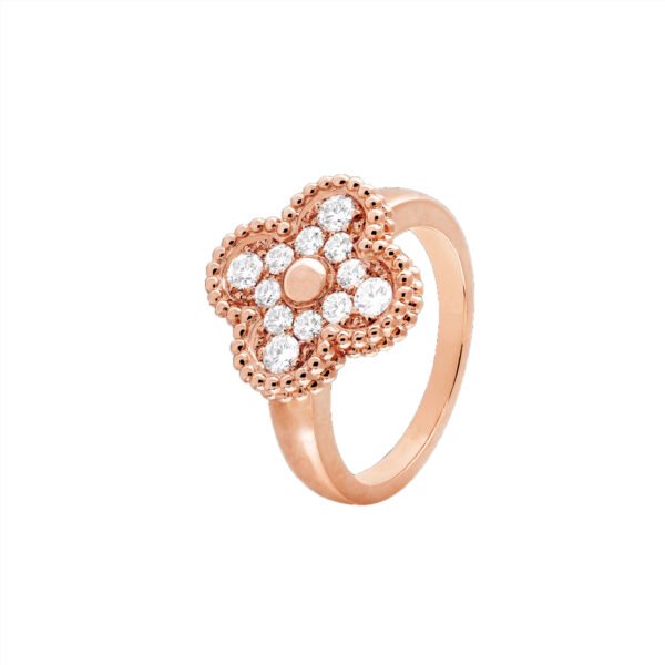Vintage Clover Ring,Rose Gold Plated,Artificial Diamond