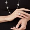 Vintage Clover Ring,Silvering Plated,Artificial Diamond